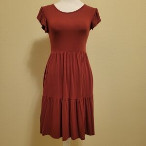 Rust Red Terracotta Olivia Rae Flutter Sleeve Dress (size Small)